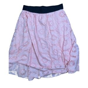 Womens Pink Lace Overlay A Line Skirt Elastic Waist Casual Lace Floral LuLaRoe